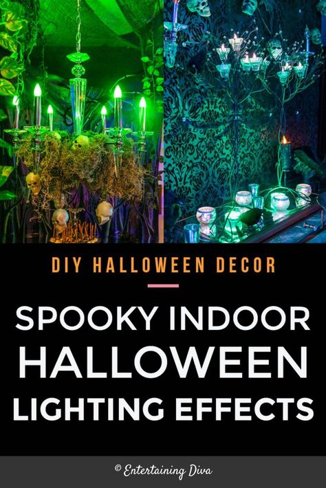 These spooky indoor Halloween lighting effects and ideas are perfect for your Halloween party or haunted house.  #entertainingdiva #spooky #hauntedhouse #halloweendecor #halloweenlighting Halloween House Party Decorations, Halloween Haunted House Diy, Halloween Lighting, Halloween Haunted House Decorations, Scary Halloween Decorations Diy, Haunted House Decorations, Halloween House Party, Halloween Haunted House, Diy Halloween Decor