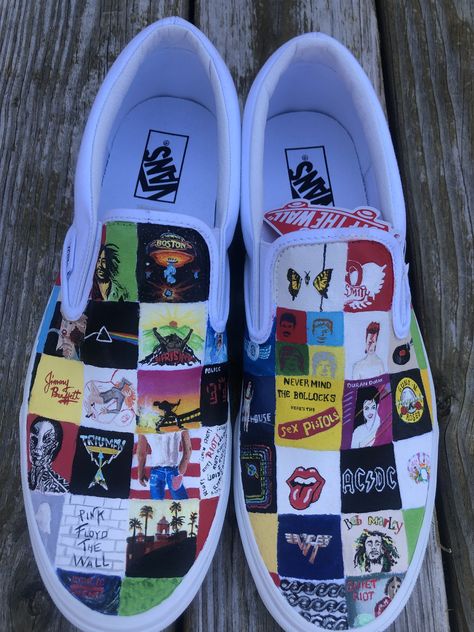 Painting Vans Ideas, Painted Vans Ideas, Paint Canvas Shoes, Vans Painted Shoes Ideas, Custom Shoe Designs, Custom Slip On Vans, Vans Ideas, Custom Painted Vans, Shoe Painting Ideas