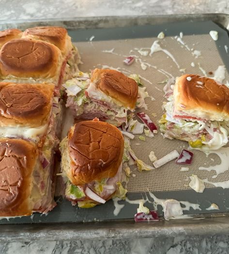 Mini Grinder Sandwiches Grinder Sandwiches, Grinder Sandwich, Best Appetizer, Mini Rolls, Sandwich Ingredients, Dill Sauce, Deli Meats, Hawaiian Rolls, Provolone Cheese