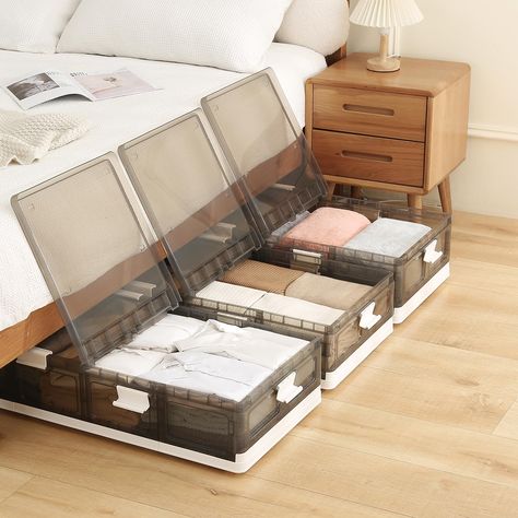 PRICES MAY VARY. Large Capacity & Visible Design: Our under-bed storage box offers a large capacity, easily accommodating seasonal clothes, shoes, books, bedding, and more. The transparent design allows for quick identification of contents, eliminating the need for labeling and helping you find what you need with ease. Perfect for under the bed storage. Fully Open Door & Dual-Opening: Worried about small openings making it hard to store quilts and pillows? Our under-bed storage box fully opens t Roll Out Under Bed Storage, Under Bed Organizer, Storage Container For Bedroom, Next To Bed Storage, Apt Storage Ideas, Under The Bed Organization, Small Room Clothing Storage Ideas, Under The Bed Shoe Storage Ideas, Storage Boxes For Clothes