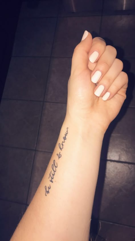 Scripture Forearm Tattoo Women, Be Still And Know Tattoo Fonts, Stand Still Tattoo, Be Still Tattoo With Flower, Be Still And Know That I Am God Tattoo, Be Still Tattoo Font, Peace Be Still Tattoo, Be Still And Know Tattoo, Matthew 6 34 Tattoo