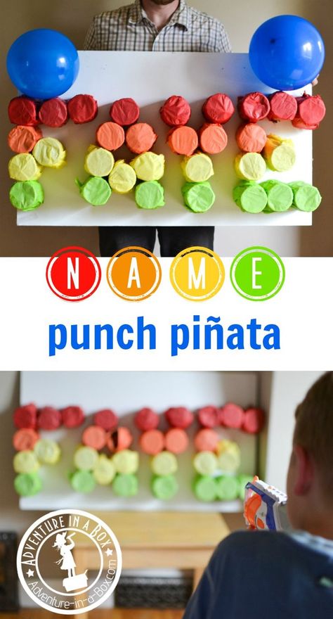 Punch Pinata, Abc Birthday Parties, 1st Birthday Party Games, Games Indoor, Birthday Games For Kids, Indoor Birthday Parties, Indoor Birthday, Cardboard Rolls, Birthday Party Games For Kids