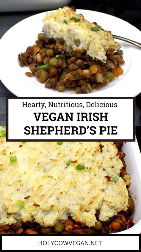 Vegan Irish Recipes, Golden Mashed Potatoes, Irish Shepherds Pie Recipe, Nut Free Recipes, Vegan Lunches, Shepherd's Pie, Vegan Foodie, Creamy Mashed Potatoes, Shepherds Pie