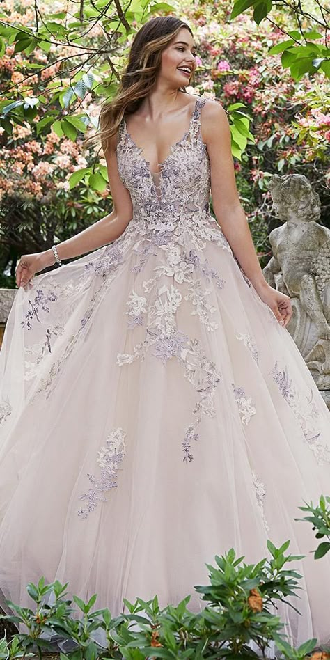 Marvellous Sophia Tolli Wedding Dresses 2019 ★ #bridalgown #weddingdress Wedding Dress With Lilac Accents, Weddibg Dresses, Lilac Wedding Dresses, Faerie Wedding, Lavender Wedding Dress, Sophia Tolli Wedding Dresses, Wedding Corset, Dress Garden, Purple Wedding Dress