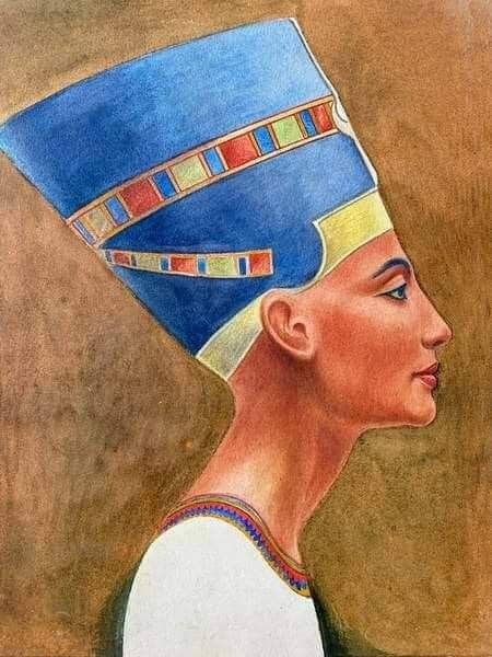 Bust of Queen Nefertiti, Artist: Vadim Trofimov (Russian, 1912-1981) Egyptian Art Drawing, Nefertiti Art, Egyptian Wall Art, Egyptian Drawings, Egyptian Painting, Abstract Art Projects, Egypt Museum, Egyptian Queen Nefertiti, Eyeball Art