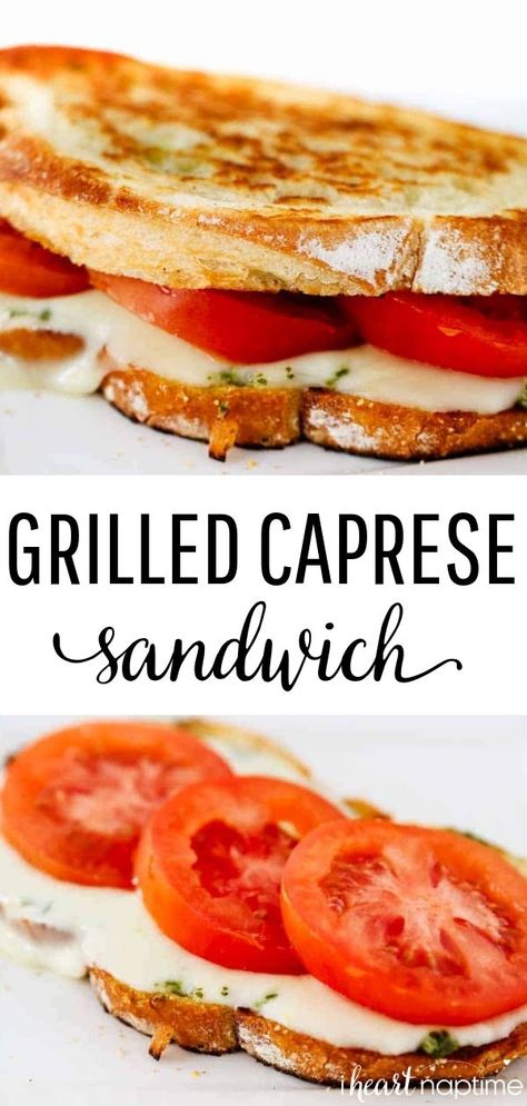 Grilled caprese sandwich stuffed with fresh mozzarella, tomatoes and basil pesto! Takes 10 minutes or less and requires just 5 simple ingredients! #sandwiches #sandwichrecipes #caprese #lunch #lunchideas #easyrecipe #grilled #recipes #food #foodrecipes #iheartnaptime Mozzarella Sandwich, Caprese Sandwich, Best Sandwich Recipes, I Heart Naptime, Grilled Cheese Recipes, Healthy Sandwiches, Grilled Sandwich, God Mat, Deilig Mat