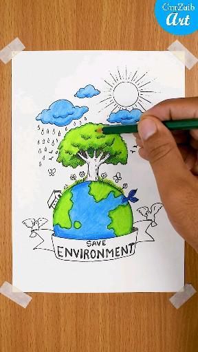 Environmental Art Posters Drawing, Environment Pencil Drawings, Change Drawing Ideas, Poster Making On Save Trees, Clean And Green Environment Drawing, Clean Environment Drawing Poster, Green Environment Drawing, Go Green Go Clean Poster, Drawing For World Environment Day