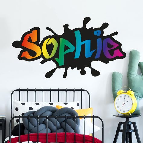 Graffiti Wall Sticker - Personalised Paint Splatter Rainbow Name Wall Decal Art (60cm Width x 45cm Height) Graffiti Name, Graffiti Names, Name Wall Stickers, Colorful Kids Room, Football Wall Art, Colour Splash, Ocean Nursery, Rainbow Colour, Rainbow Paint