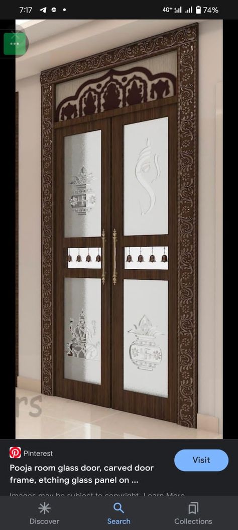 Room Glass Door, Laxmi Ganesh, Pooja Door Design, Glass Door Design, Carved Door, House Main Door Design, Front Door Design Wood, Temple Design For Home, Door Design Images