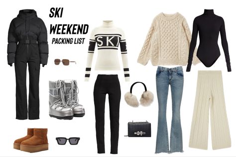 Ski Capsule Wardrobe, Ski Weekend Packing List, Ski Packing, Ski Wardrobe, Ski Trip Packing List, Ski Trip Packing, Weekend Packing List, Ski Chic, Ski Weekend