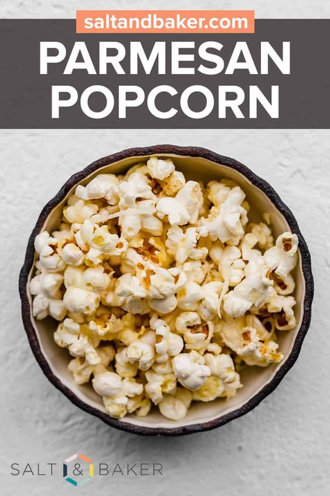 I love eating a bowl of parmesan popcorn as I sit and watch a movie! It's a delicious and sophisticated low calorie snack! Change up your regular popcorn recipe by adding cheese! It's amazing! #saltandbaker #popcorn #parmesan Homemade Popcorn Recipes, Cheesy Popcorn, Parmesan Popcorn, Low Calorie Snack, Easy Snacks For Kids, Homemade Popcorn, Popcorn Recipe, Amazing Appetizers, Popcorn Recipes