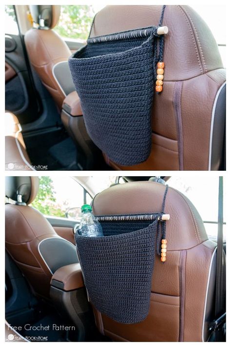 Crochet Car Waste Basket, Crochet Car Seat Cover, 2023 Cars, Crochet Hammock, Mirror Decor Ideas, Crochet Storage Baskets, Stylish Car, Car Trash Bag, Hanging Ideas