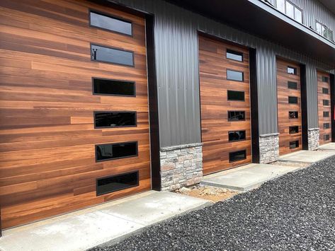 Top Notch Garage Door | 🚪✨ Bringing a modern look to this residential property with CHI 2347 plank style garage doors in Cedar wood tones. Complete with… | Instagram Garage With Glass Doors, Modern Wood Garage Door, Wood Look Garage Doors, Metal Garage Doors That Look Like Wood, Faux Wood Garage Door Farmhouse, Faux Wood Garage Door Contemporary, Faux Wood Garage Door The Home Depot, Faux Wood Garage Door Craftsman, Faux Wood Garage Door