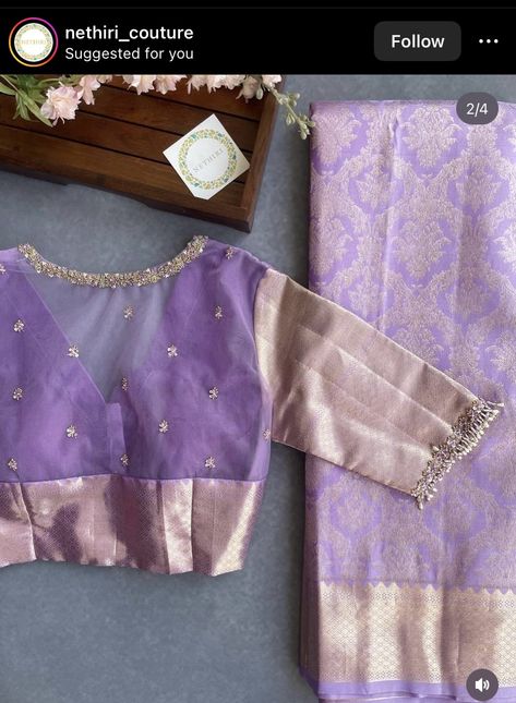 Latest Blouse Neck Designs, Pastel Blouse, Latest Bridal Blouse Designs, Pastel Lavender, Backless Blouse Designs, Net Blouses, Lavender Blouse, Simple Blouse Designs, Hand Work Blouse