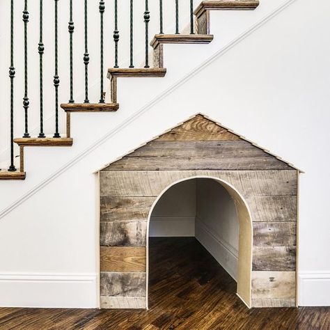 Under The Stairs, Farmhouse Side Table, Dog House Diy, Cute Dorm Rooms, Stair Decor, Casa Exterior, Dog Rooms, Stair Storage, Room Transformation