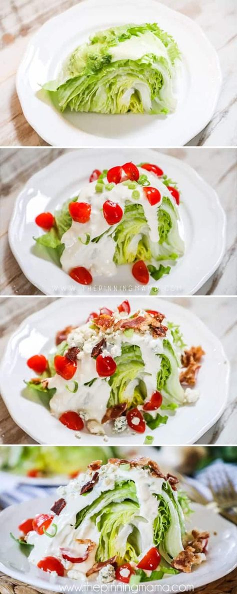 Steps to making classic Wedge Salad. Steakhouse Wedge Salad, Classic Wedge Salad, Quick Salad Recipes, Wedge Salad Recipes, Lettuce Wedge, Blue Cheese Crumbles, Kielbasa Recipes, Classic Salad, Green Salad Recipes