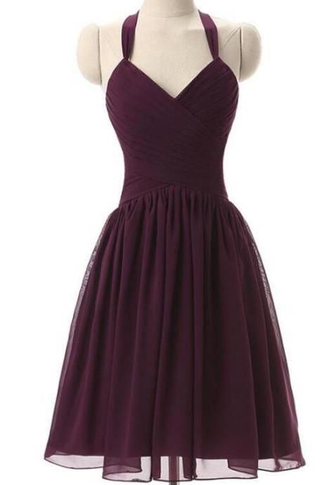 Purple Short Knee Length Bridesmaid Dresses, Halter Bridesmaid Dresses, Wedding Party Dresses Purple Short Bridesmaid Dresses, Purple Party Dresses, Purple Wedding Party, Bridesmaid Dresses Purple, Bridesmaid Dresses Short Purple, Halter Bridesmaid Dresses, Purple Party Dress, Bridesmaid Dresses 2018, Knee Length Bridesmaid Dresses