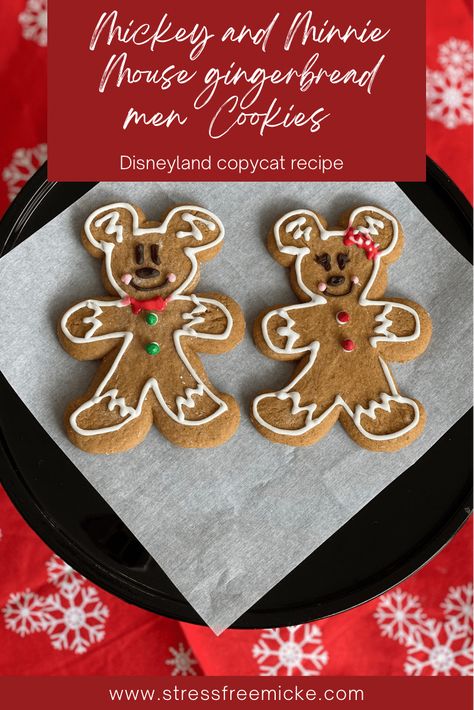 Mickey and Minnie Mouse Gingerbread Men Cookies: Disneyland copycat recipe Mickey Mouse Gingerbread Cookies, Mickey Mouse Gingerbread Man, Mickey Gingerbread Cookies, Disney Gingerbread Cookies, Gingerbread Mickey Mouse, Disneyland Gingerbread Cookie Recipe, Mickey Mouse Gingerbread, Mickey Gingerbread, Disney Gingerbread