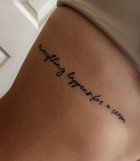 Hip Tattoos Women Small Quotes, Script Rib Tattoo, Rib Tattoos For Women Quotes, Hopeless Romantic Tattoo, Small Foot Tattoos, Lillies Tattoo, Romantic Tattoo, Rib Tattoos For Women, Small Finger Tattoos