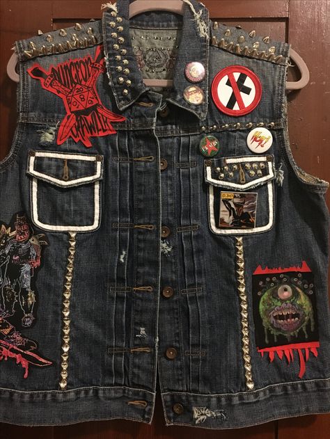 Cannibalfez.com custom battle jacket with handmade and hand painted patches. Painted Patches, Rock Jacket, Punk Jacket, Battle Jacket, Hand Painted, Quick Saves