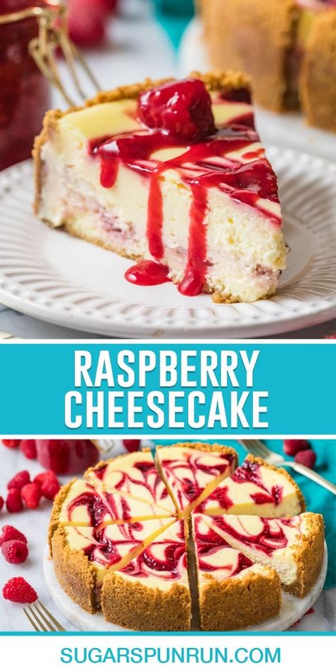 My raspberry cheesecake is swirled with fresh raspberry flavor throughout. It’s baked on a classic graham cracker crust and, of course, is made without a water bath! Raspberry Cheesecake With Oreo Crust, Raspberry Cheesecake Pie, Raspberry Cheesecake Recipes, Rasberry Cheesecake, No Bake Raspberry Cheesecake, Oreo Crust Recipe, Roll Desserts, Sugar Spun Run, Raspberry Swirl Cheesecake