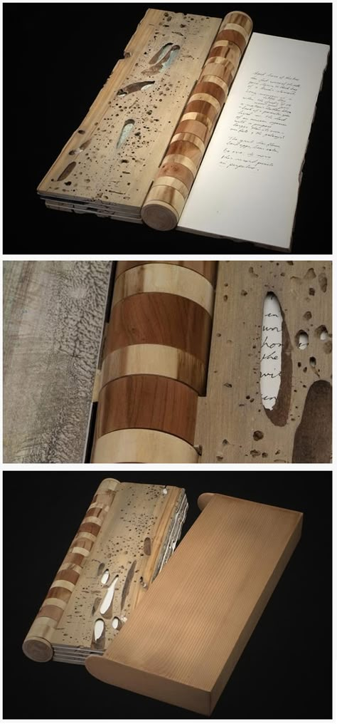 Way cool binding idea with wood. Buku Diy, Got Wood, Book Sculpture, Wood Book, Wooden Books, Paper Book, Handmade Books, Book Binding, Altered Books