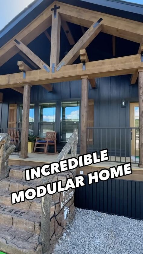 Chance’s Home World | 👁️👁️The “Jade Tree” modular home built by Ritz Craft Homes! This prefab house is a eye-catcher! This show model is close to 1,700 and... | Instagram Modern Farmhouse Modular Home, Modular Homes With Porches, Ready To Move Homes, Pratt Homes Modular, Modular Home With Basement, Large Modular Homes, Rustic Modular Homes, Black Modular Home, Pre Fab Homes House Kits