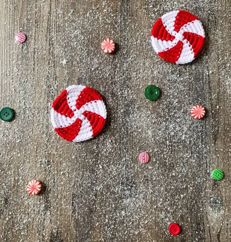 Peppermint Motif Crochet Pattern — CLICKETY STICKS Peppermint Candy Crochet Pattern, Crochet Peppermint Ornament, Christmas Crochet Earrings Pattern, Crochet Peppermint Coasters, Peppermint Crochet Pattern, Crochet Christmas Earrings Free Pattern, Christmas Crochet Earrings, Crochet Peppermint Candy, Crochet Christmas Earrings