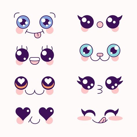 Kawaii Faces, Face Illustration, Diy Bottle Crafts, Character Collection, Vector Hand, Diy Bottle, Kawaii Animals, Cute Easy Drawings, Eye Drawing