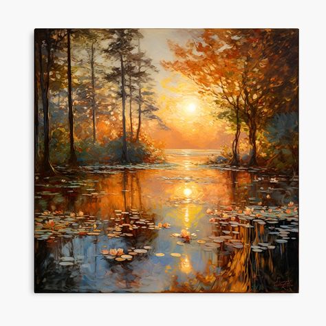 Get my art printed on awesome products. Support me at Redbubble #RBandME: https://www.redbubble.com/i/canvas-print/Sunrise-or-sunset-in-a-forest-drawn-by-an-impressionist-by-SettantaSette/153116114.5Y5V7?asc=u Fall Sunset Painting, Fall Sunset, Forest Drawing, Autumn Sunset, Sunset Painting, Beautiful Paintings, Food Art, Watercolor Painting, New Art