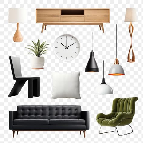 Sofa Png, Furniture Png, Aesthetic Pngs, Sticker Png, Table Clock, Scene Creator, Sofa Chair, Living Room Wall, Set Design