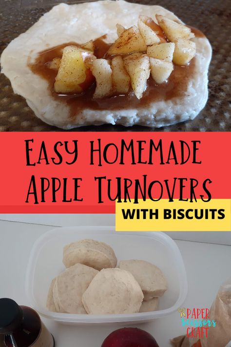 Easy homemade apple turnovers with biscuits, how to turn biscuits into turnovers, easy dessert recipes, dessert recipes, apple recipes, kids recipes, kids dessert recipes, #kidsrecipes, #applerecipes, #dessertrecipes Easy Apple Desserts With Biscuits, Apple Pie With Biscuit Dough, Baked Apple Turnovers, Apple Pie Filling And Biscuit Recipes, Apple With Biscuits Easy Recipes, Apple Dessert With Biscuits, Biscuit Apple Turnovers, Apple And Biscuit Recipes, Biscuits And Apples Recipes