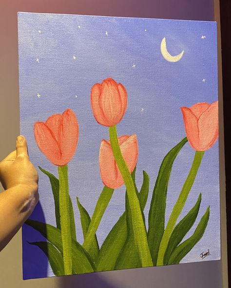 acrylic painting. inspo: youtube   #tulips #acrylic #acrylicpaint #painting Tulip Easy Painting, Acrylic Painting Flowers On Canvas Easy, Simple Painting Flowers, Easy Kids Painting Ideas On Canvas, How To Paint Tulips Acrylics, Drawing Canvas Ideas, Tulip Art Painting, How To Paint Tulips, Canvas Painting Ideas Flowers