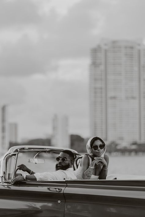 Black Couple Engagement Photoshoot, Black Couple Engagement, Couple Engagement Photoshoot, Engagement Photo Shoot Poses, Car Engagement Photos, Las Vegas Wedding Photos, Classic Car Photoshoot, Vintage Engagement Photos, Engagement Announcement Photos