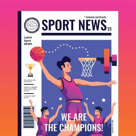 Sport News Magazine Cover Vector Illustration Sports Magazine Covers, Olympic Theme Party, Magazine Cover Layout, Magazine Front Cover, Olympic Theme, Front Cover Designs, Magazine Titles, Sport Magazine, Cover Magazine