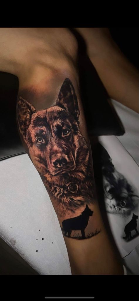 German Shepherd Dog Tattoo, German Shepherd Tattoos, Boom Tattoo, Bella Tattoo, Phoenix Tattoo Sleeve, German Shepherd Tattoo, Shepherd Tattoo, Sleeve Ideas, Phoenix Tattoo