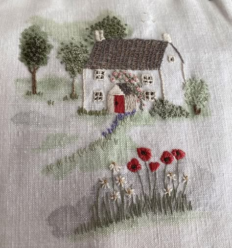 Cottage Embroidery, Embroidered House, Flower Stitching, Basic Hand Embroidery Stitches, Redwork Embroidery, Hand Embroidery Flowers, Embroidery Monogram, Embroidery Flowers Pattern, Creative Embroidery