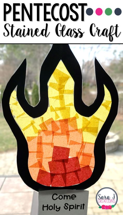 Check out this stained glass flame craft for learning about Pentecost. Exclusively written for Today's Catholic Teacher website. #catholic #catholiced #csteacher Pentecost Sunday Crafts, Flame Craft, Pentecost Sunday School, Holy Spirit Craft, Pentecost Craft, Stained Glass Craft, Fire Crafts, Vbs Craft, Story Crafts