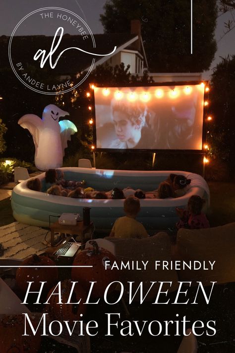 You babes know we love to go big with Halloween in our house and that includes watching allllll the Halloween movies! We try to keep it pretty PG so we can watch everything as a family and I thought it would be fun to make a list for you girls that you can pin and save for later or even print out and put on the fridge to check off as you watch. Halloween Movie Night Party, Family Friendly Halloween Movies, Fall Festival Activities, Halloween Movies List, Chic Halloween Decor, Andee Layne, Movies Under The Stars, Halloween Movie Night, Movie Night Party