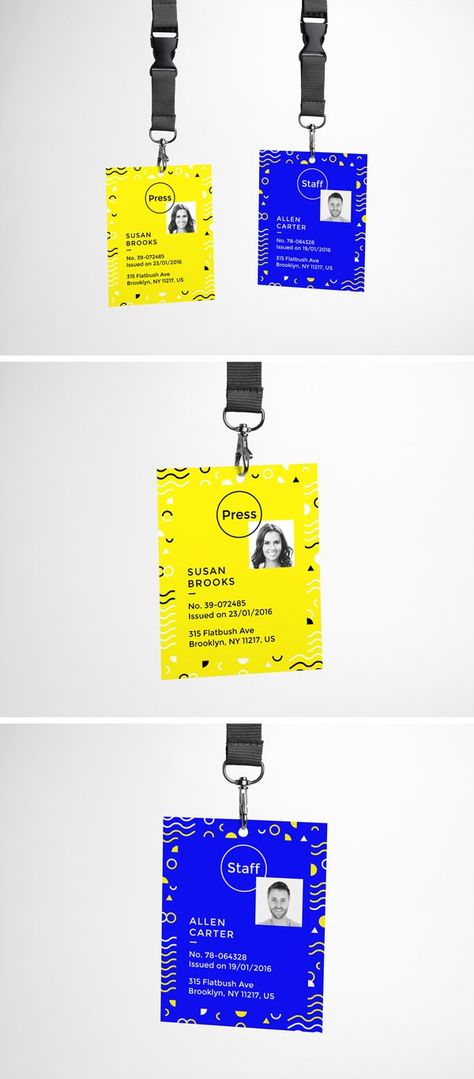 Enjoy a fun day with this realistic ID Card Free PSD MockUp. This is a clean free mockup with a lanyard which will help you to present your event or corporate badge designs in the most professional way thanks to the smart objects included. Have a look and feel FREE to get it! Event Badge Design, Identity Card Design, Event Badges, Graphic Burger, Employees Card, Invite Design, Id Card Template, Conference Design, Id Design