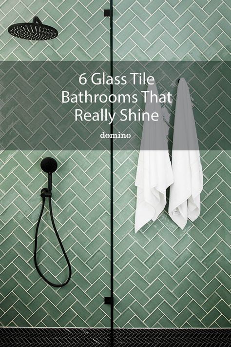 Glass Tile Shower Ideas, Iridescent Tile Bathroom, Glass Subway Tile Bathroom, Nice Bathrooms, Glass Tile Shower, Tile Bathrooms, Glass Tile Bathroom, Green Subway Tile, Patterned Bathroom Tiles