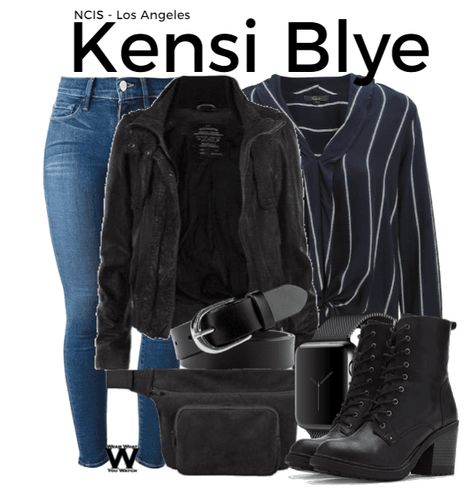 Inspired by Daniela Ruah as Kensi Blye on NCIS Los Angeles Csi Outfit, Future Detective, Bishop Ncis, Ncis Outfits, Ellie Bishop, Detective Outfit, Random Jewelry, Dark Wardrobe, Vampire Diaries Outfits