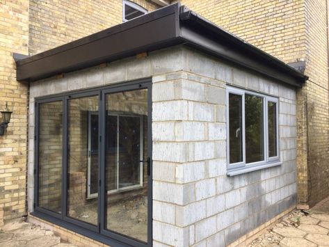 Small extension in Huntingdon. Flat Roof and Bifold doors - Apple Home Improvements Small Extension Ideas Rear, Small Rear Extension Ideas, Small Extension Ideas, Small Orangery, Aluminium Bifold Doors, Small House Extensions, Flat Roof Design, Small Extension, Orangery Extension