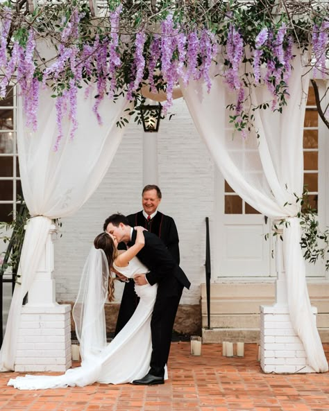 Wisteria Archway Wedding, Wisteria Wedding Ceremony, Wisteria And Black Wedding, Wisteria Arbor Wedding, Wisteria Trellis Wedding, Wisteria Flower Arrangements, Wisteria Wedding Flowers, Wisteria Bouquet Wedding, Wisteria Chuppah