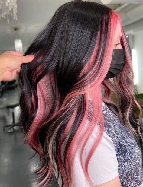 Pink Underneath Hair, Peekaboo Blonde, Pink Peekaboo Hair, Brown And Pink Hair, Hair Dyed Underneath, Pink Hair Streaks, Pink Hair Highlights, Two Color Hair, Hidden Hair Color