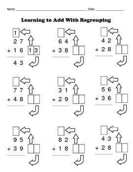 Two Digit Addition With Regrouping Made Easy - While in a long-term sub position in a special needs classroom, addition with regrouping was one of the math Maths Addition Worksheets, Addition Of Integers, Addition Regrouping, Addition Worksheets Kindergarten, Grade 3 Worksheets, Addition With Regrouping Worksheets, Regrouping Addition, Decimals Addition, 2 Digit Addition