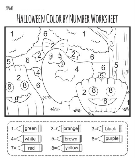 Halloween Worksheets Kindergarten, Halloween Word Problems, Halloween Worksheets Free, Color By Number Worksheet, Halloween Color By Number, Coloring Worksheets For Kindergarten, Halloween Math Worksheets, Halloween Counting, Kindergarten Halloween