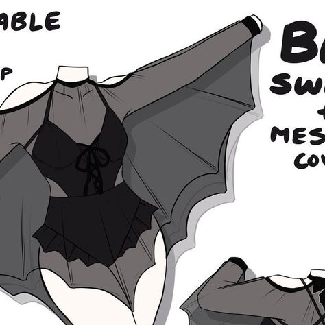 Bat Vtuber, Bat Themed Clothes, Bat Cardigan, Bat Swimsuit, Baby Bat Outfit Goth, Mesh Cover Up, Clothing Design Sketches, April 3, Clothing Design