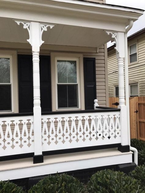 Raindrop Porch/Deck/Fence Cedar Flat Sawn Baluster Victorian | Etsy Modern Farmhouse Porch Railing, Victorian Porch Ideas, Victorian Front Porch, Porch Balusters, Porch Trim, Porch Railing Designs, Deck Balusters, Front Porch Railings, Victorian Porch