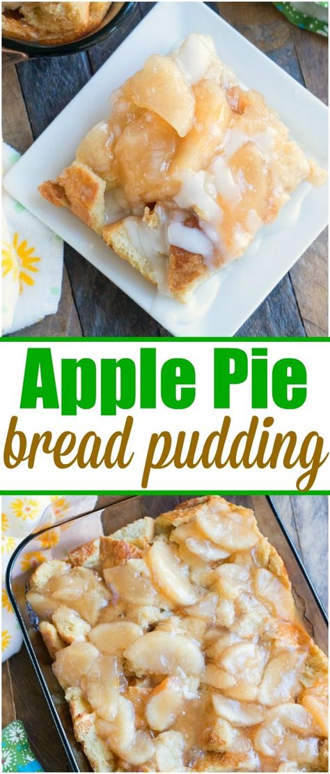 Apple pie bread pudding is what we're calling this but you can just call it delicious!! The perfect Fall dessert with only 5 main ingredients. So. Easy! #applepie #apple #breadpudding #dessert #pie via @pinterest.com/thetypicalmom Apple Bread Pudding Recipe Easy, Bread Pudding Recipe Apple, Apple Pie Filling Bread Pudding, Caramel Apple Bread Pudding Recipe, Apple Pie Bread Pudding Recipe, Breadpudding Dessert, Apple Pie Bread Pudding, Holiday Pudding, Apple Bread Pudding